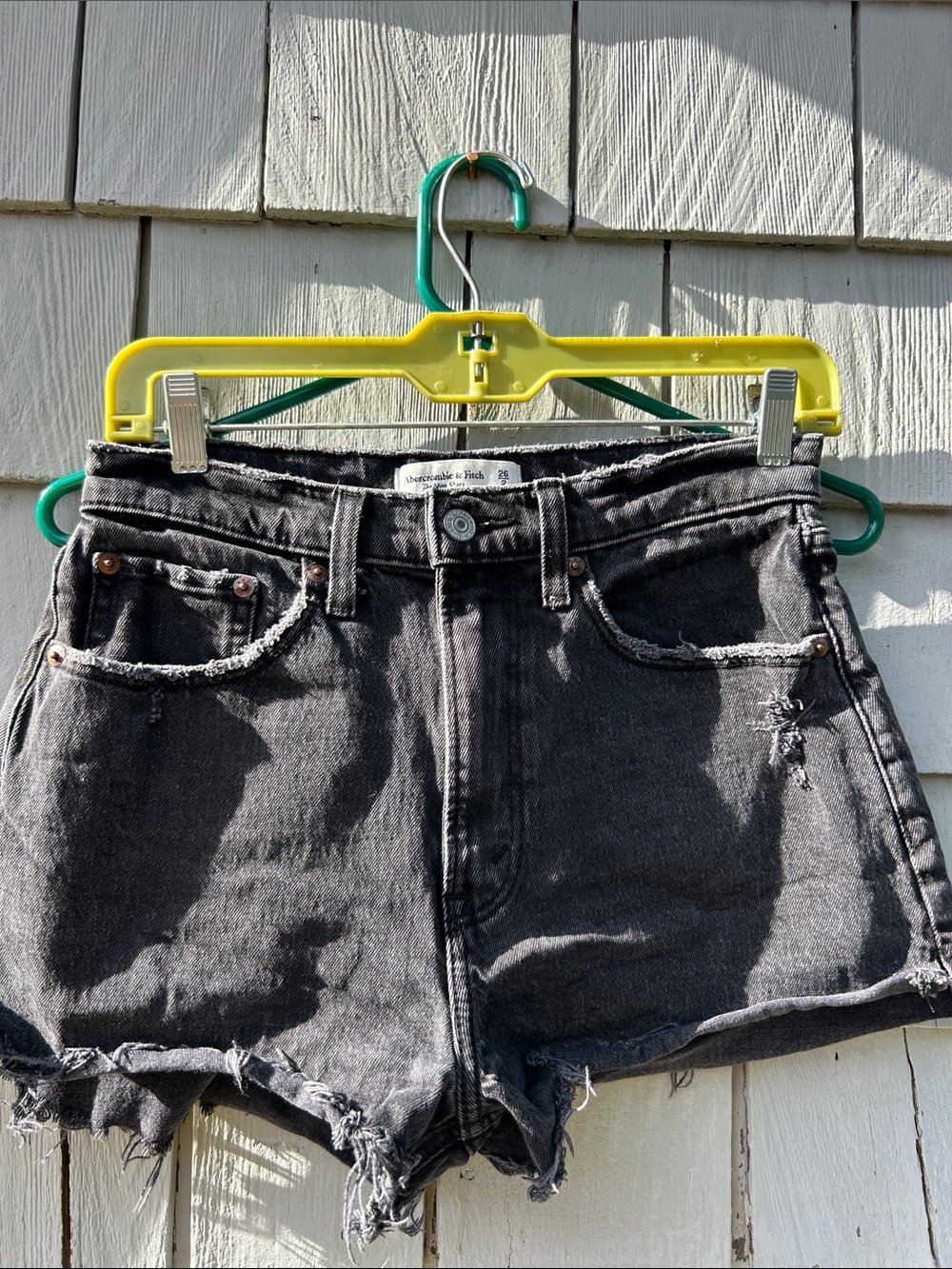 Abercrombie & Fitch The Mom Black Distressed High-Rise Denim Shorts Curve Love